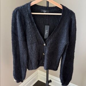 NEW Midnight Black Fuzzy Cardigan Size Medium